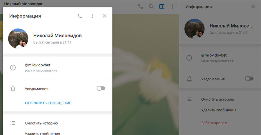Страница Николая Миловидова в телеграм
